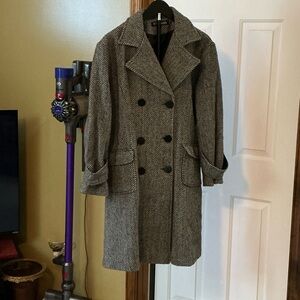 Steve Madden Herringbone Black and Cream Pea Coat